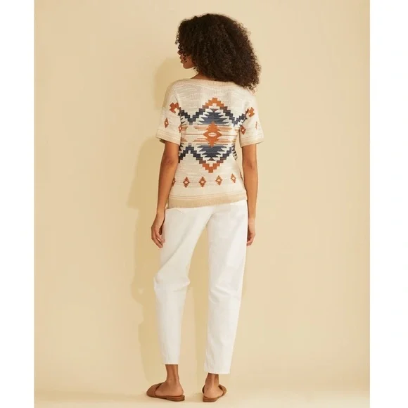 Pendleton Southwestern Top Pullover Cotton Knit Aztec Boho Relaxed Medium - Picture 8 of 9